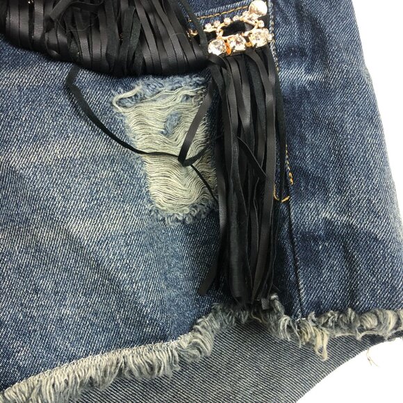 New Sparkle Women's Booty Shorts Sz 13 Jrs Fringe Rhinestones Raw Hem Destroyed - Picture 8 of 13